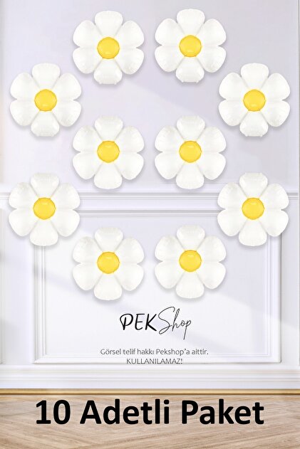 10 Adet Küçük Papatya Folyo Balon Paketi 10lu 40cm Papatya Folyo Balon