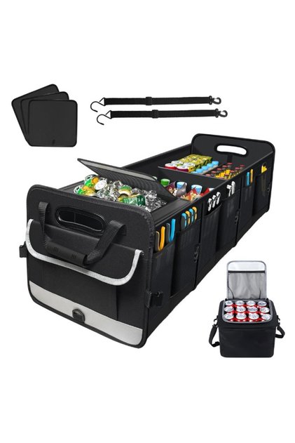 Car Trunk Organizer - 95L Large Capacity Storage with Cooler Bag, Non-Slip Bottom Strips, for SUV