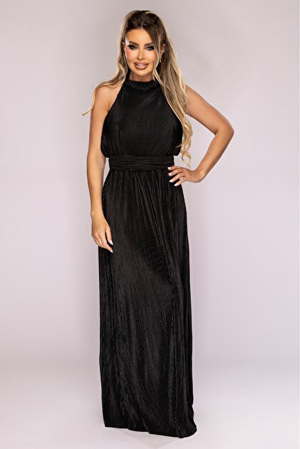 Atmosphere Fashion Long black crepe dress,S- Trendyol