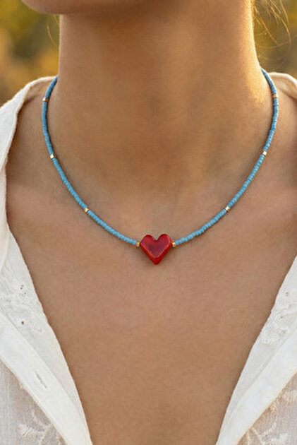 SAVAYA Women's Heart Pendant Colorful Beaded Necklace- Trendyol