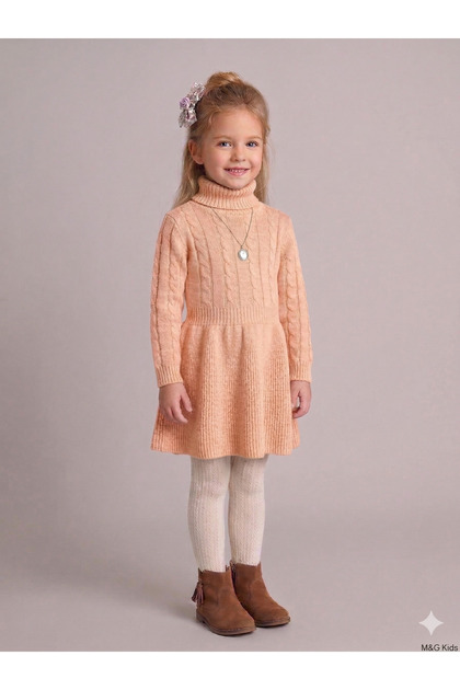 Girl's Hair Braided Turtleneck Knitwear Dress