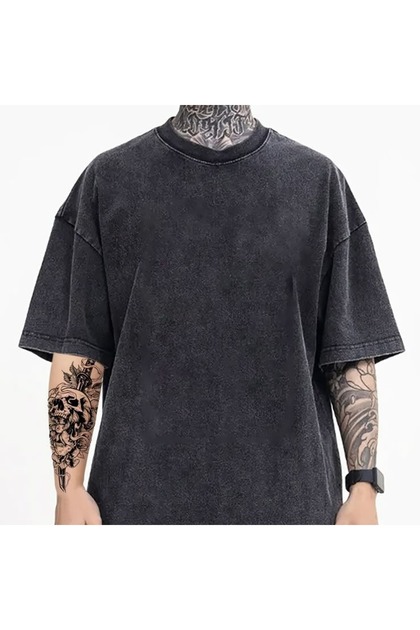 Baskılı Premium Kalite Eskitme Yıkama Sokak Stili Oversize T-shirt Antrasit
