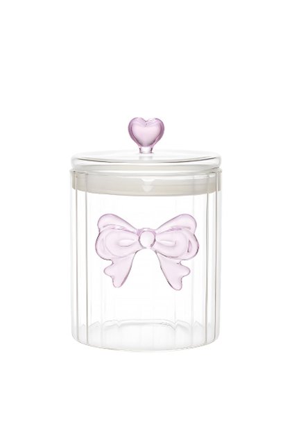 Transparent Glass Jar with Bow Detail 1000 ml – Decorative Storage Container with Lid (11X15 cm)