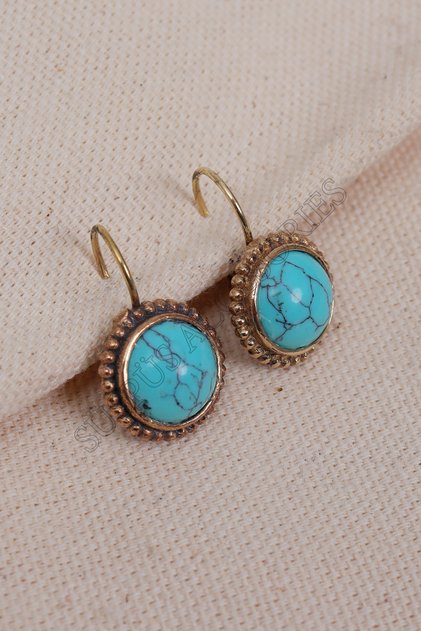 Authentic Earrings with Turquoise Stone in the Center