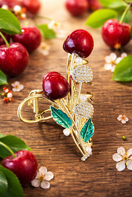 Cherry Shape Hair Clip with Stone – Large Size, Stylish and Elegant Hair Clip