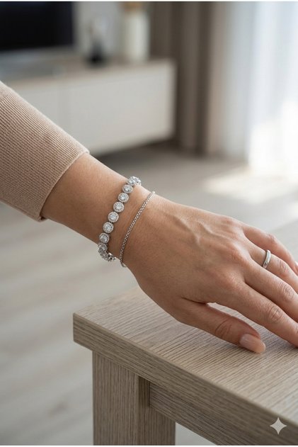 Brățară Tennis Oțel Inoxidabil, Cristale Zirconiu Halo, Hipoalergenică, Stil Lux, Rezistentă la Apă 18cm