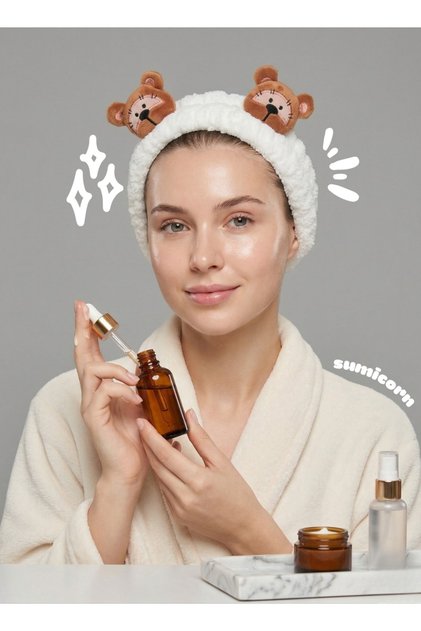 Sevimli Ayıcık Detaylı Peluş Makyaj Spa Saç Bandı Bandana