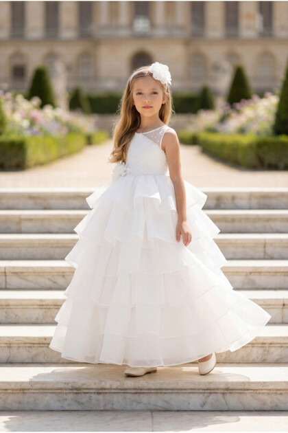 Floor Length Evening Gown with Hair Accessories Girls Wedding Party Dress 3-4-5-6-7 Years Old 35219Pr