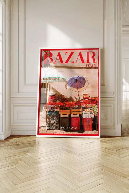 Dopamine Decor Bazar Italy Magazine Cover - White Framed Vintage Italy Poster