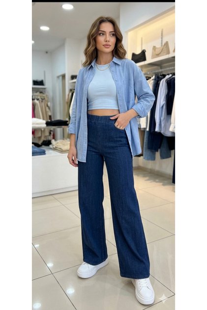 A Quality Full Lycra Denim Jeans with Back Pockets and Elasticated Waist in Dark Color.