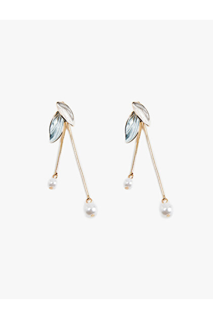 Pearl detailed dangle leaf earrings