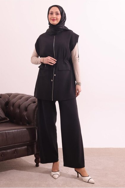 KADIN SİYAH BELİ BAĞCIKLI PANTOLONLU TAKIM T 7817