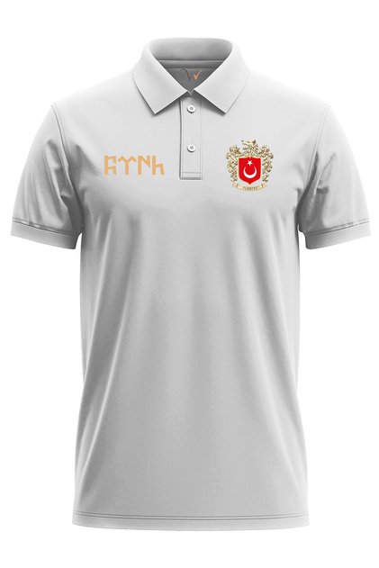 Turkish and Turkey Bozkurt Printed Göktürkçe Turkish Written Böre Regular Fit 100% Cotton Polo Neck T-Shirt