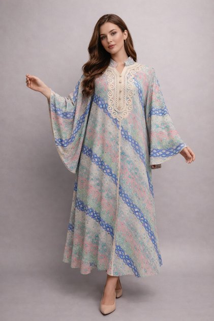 Women's Robe with Butterfly Sleeves in Pastel Colors