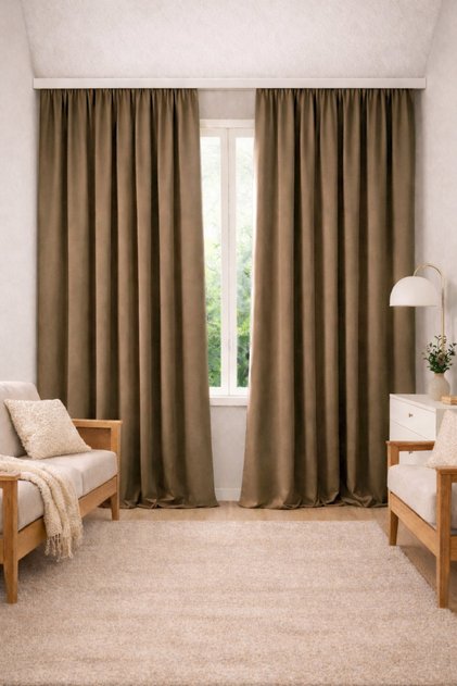 Linen Look Background Curtain with Extra Foam Single Wing Living Room Brown