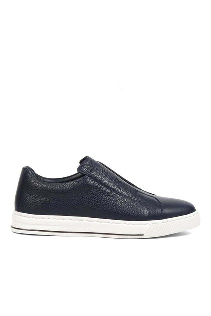 Erkek Lacivert Kalın Tabanlı Deri Sneaker