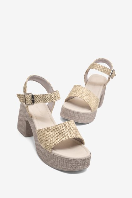 Women's Beige Comfortable Knitted Striped Buckle Shoes