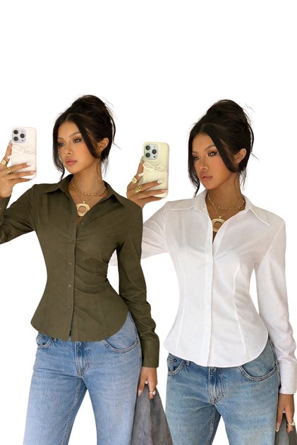 Women's Premium Shirt Slim Fit Long Sleeve Stylish Office Casual Combination Basic Classic Shirt