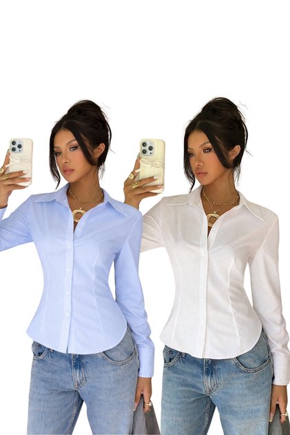 Women's Premium Shirt Slim Fit Long Sleeve Stylish Office Casual Combination Basic Classic Shirt