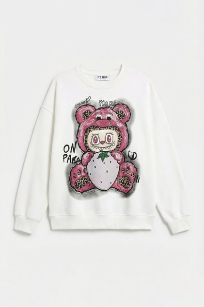 Women's White W5 Oversize Printed 100% Cotton Organic Fabric Sweatshirt