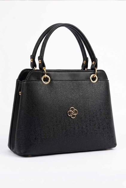 Black Women's Hand and Shoulder Bag - Stylish Daily Bag with Gold Detailing and Multiple Compartments