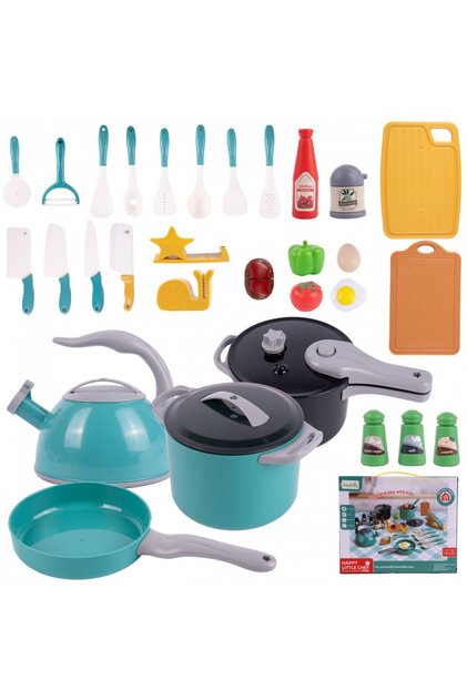 Set complet de bucatarie pentru copii Malplay, design realist, cu 33 ustensile esentiale inclusiv cu