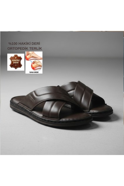 100% Genuine Leather Orthopedic Soft Sole Daily Men's Slippers