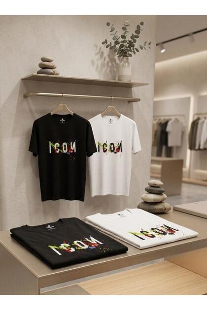 Icon Printed Unisex Black & White Cotton Short Sleeve T-Shirt - 2-Pack / Single Option