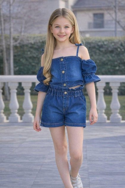 Girl's Denim Bottom Top Set