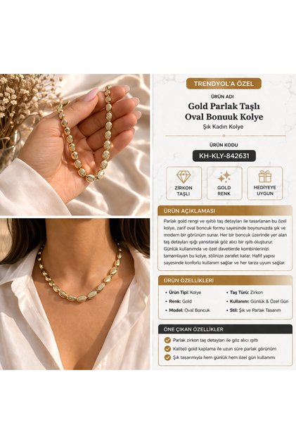 Gold Shiny Stone Oval Bead Necklace – Stylish Women's Necklace