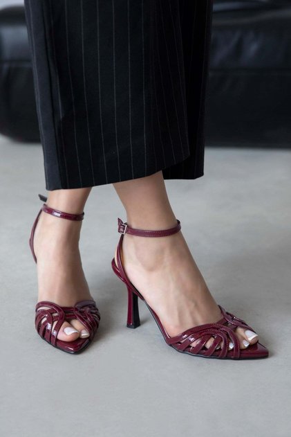 Cielo Women's Heeled Patent Leather Sandals Claret Red