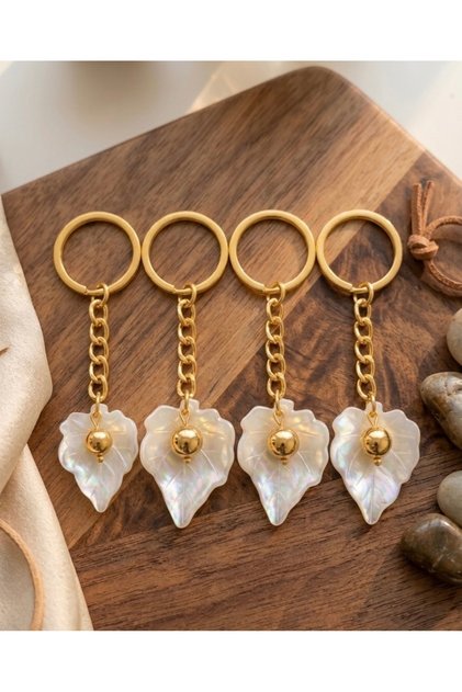Sycamore Leaf Pearl Keychain Gift Henna Promise Engagement Circumcision Wedding 10 Pieces