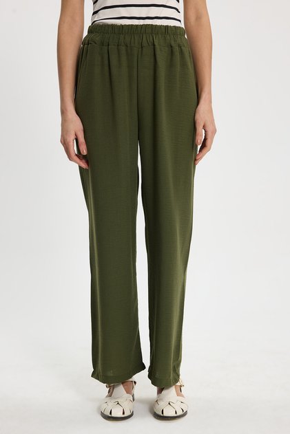 Women's Relax Fit Comfortable Cut Khaki Trousers with Elastic Waist