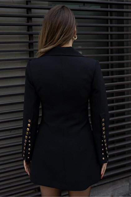 slim fit dress slacks Black Double Breasted Slim Velvet Blazer Dress