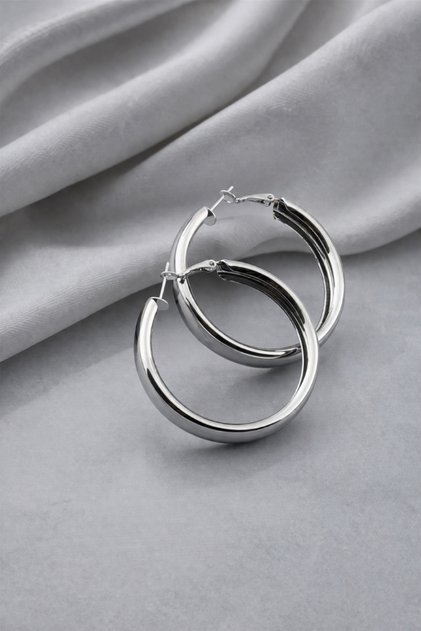 Women's Stainless Steel Silver Color Medium Size Hoop Earrings
