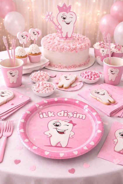 Dental Party My Tooth Came Out Themed Pink Cardboard Plate 8 Pcs