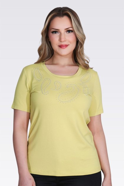 10741 Yellow Stone Printed Knitted Blouse