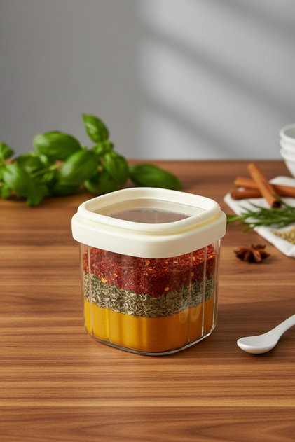 Vistro Stackable Glass Jar Spice Rack with Double-Way Lid (700ml)