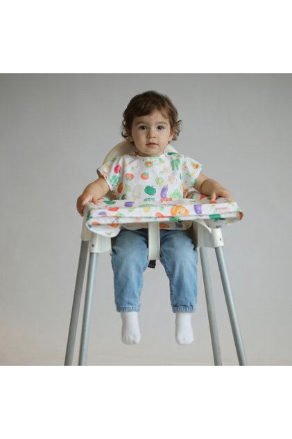 Renkli Sebzeler Mama Sandalyesi Önlüğü, Kısa Kollu, Su Geçirmez, Leke Tutmaz, 6-30ay