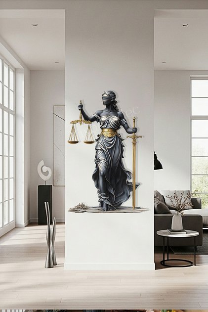 Imperial Justitia Adalet Tanrıçası Metal Tablo - Altın Detaylı Duvar Dekoru