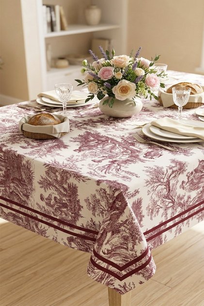 Soft Textured Printed French Peasant Pattern Rectangular Kitchen Living Room Garden Balcony Tablecloth