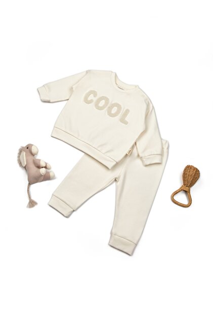 %100 Organik Pamuk,Bebek Eşofman Takım,Cool Yazılı–Yumuşak,Nefes Alan,2’li Takım,Sweatshirt+Pantolon