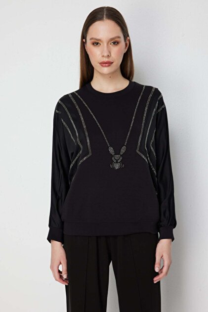 Tavşan Desenli Mix Kumaş Sweat