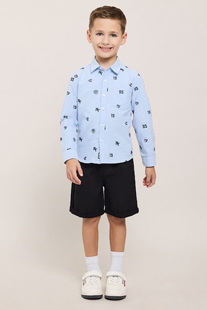 Embroidered Shirt with Classic Collar and Long Sleeves