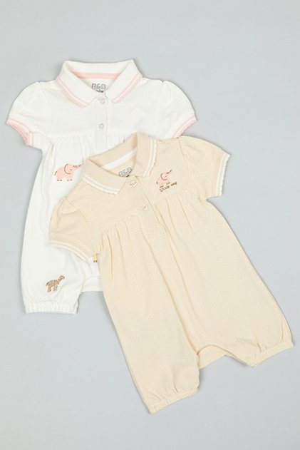 2 Pack Embroidered Rompers with Puff Sleeves