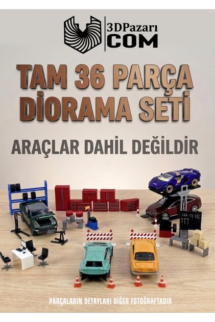 36 Parça 1/64 Ölçekli Diorama Aksesuar Seti 3D Baskı