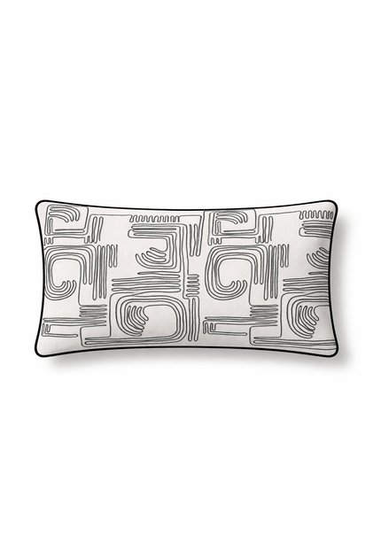 Throw Pillow Cover Embroidered Beige – Minimal Geometric Decorative Pillow Living Room Ecru