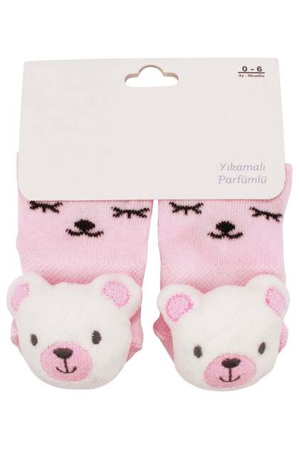 Baby Girl White Teddy Bear Toy Socks 0-6 Months