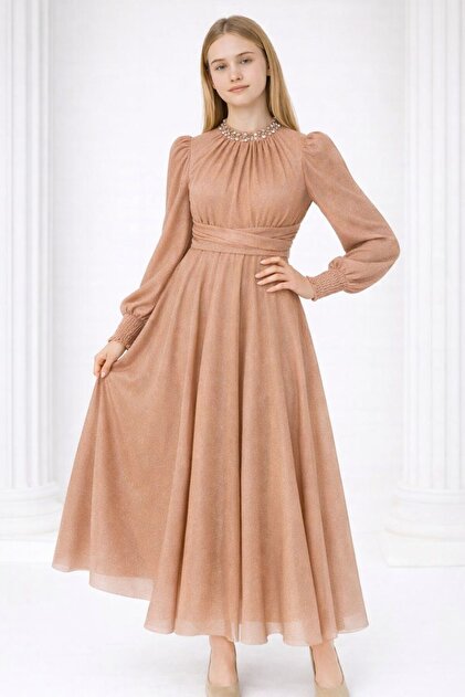 DAON'S Silvery Tulle Fabric with Tie at the Waist - Girls' Women's Tunic  Dress with Belt- Trendyol