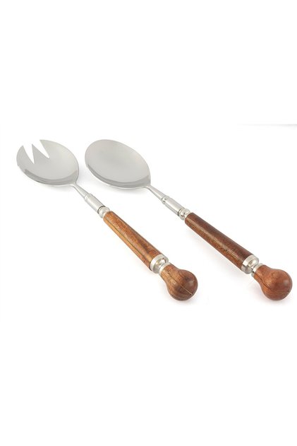 Silver Wooden Salad Serving Set